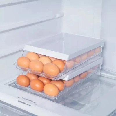 Ou Rolling Clear Stackable Egg Holder Organizer 2-piece Set In Clear/white