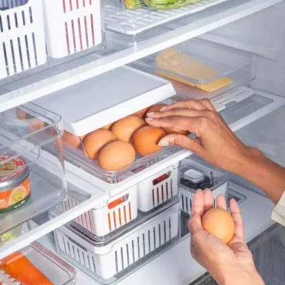 Ou Rolling Clear Stackable Egg Holder Organizer 2-piece Set In Clear/white