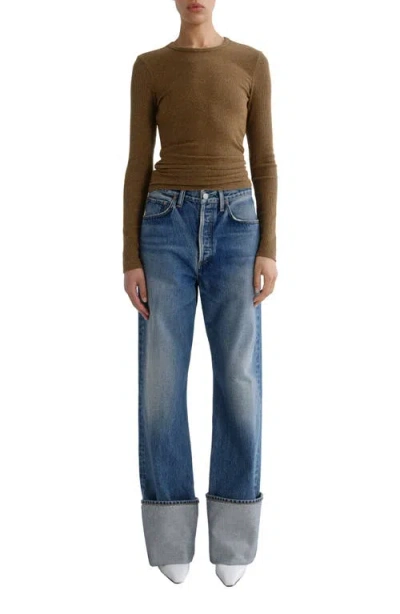 Agolde Delphi Slim Fit Ribbed T-shirt In Brown