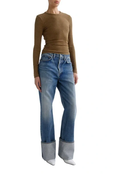 Agolde Delphi Slim Fit Ribbed T-shirt In Brown