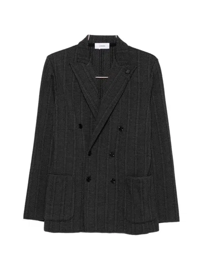Lardini Double-breasted Houndstooth Jacket In Black