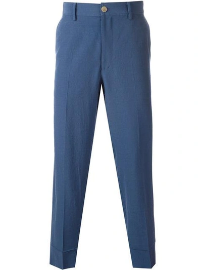 Gucci Wool Cropped Loose Pant In Blue