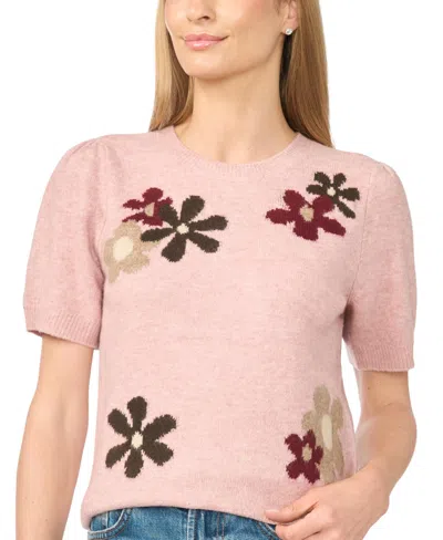 Cece Groovy Flower Short Sleeve Pullover Sweater In Zephyr