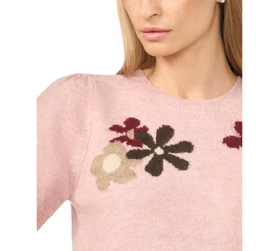Cece Groovy Flower Short Sleeve Pullover Sweater In Zephyr