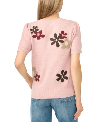 Cece Groovy Flower Short Sleeve Pullover Sweater In Zephyr