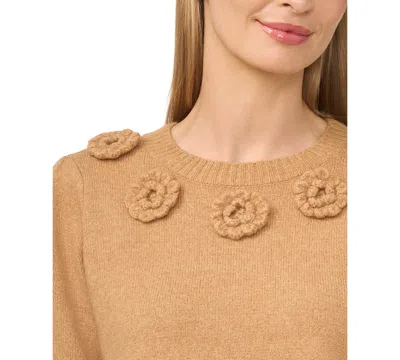 Cece Rosette Short Sleeve Sweater In Brown