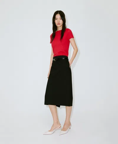 Mango Pull-over Maille Fine Manches Courtes In Red