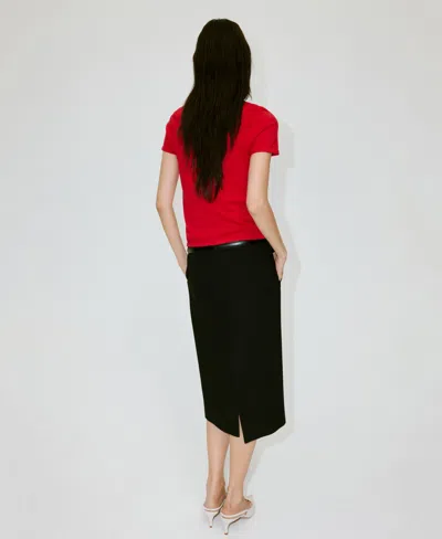 Mango Pull-over Maille Fine Manches Courtes In Red
