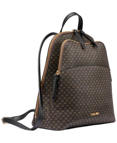 Calvin Klein Classic Sylvie Multi-pocket Backpack Messenger In Black,silver