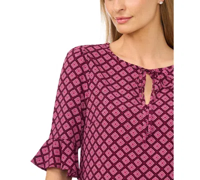 Cece Split Tie Neck Ruffle Top In Pink