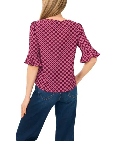 Cece Split Tie Neck Ruffle Top In Pink