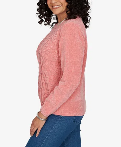 Alfred Dunner Petite Classic Cable Pullover Chenille Sweater In Pink