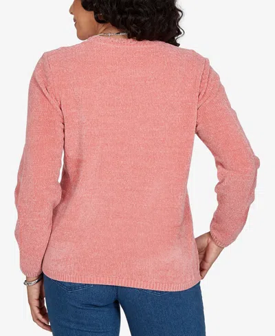 Alfred Dunner Petite Classic Cable Pullover Chenille Sweater In Pink