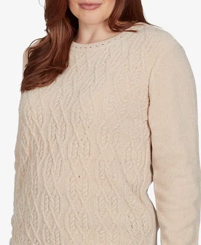 Alfred Dunner Petite Classic Cable Pullover Chenille Sweater In Pink