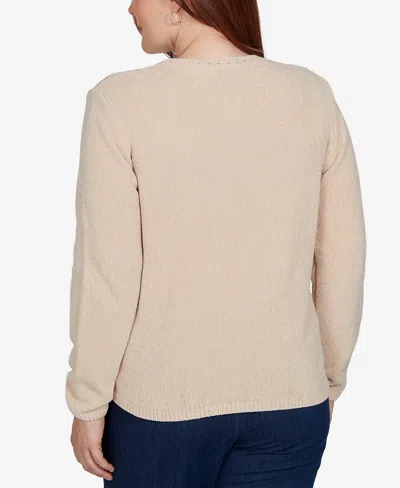 Alfred Dunner Petite Classic Cable Pullover Chenille Sweater In Pink