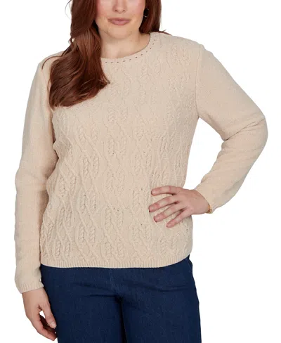 Alfred Dunner Petite Classic Cable Pullover Chenille Sweater In Pink