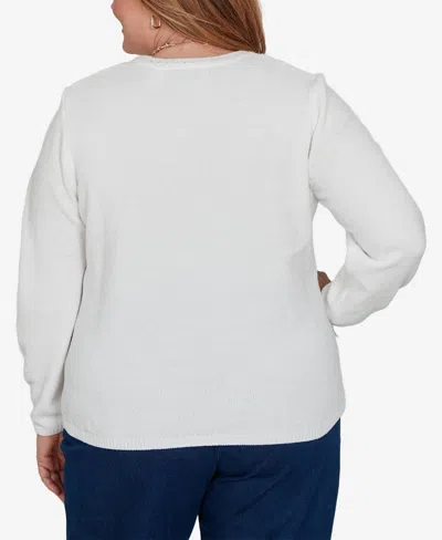 Alfred Dunner Plus Size Classic Cable Pullover Chenille Sweater In White