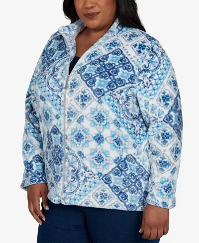 Alfred Dunner Plus Size Classic Soft Medallion Zip-front Jacket In Multi