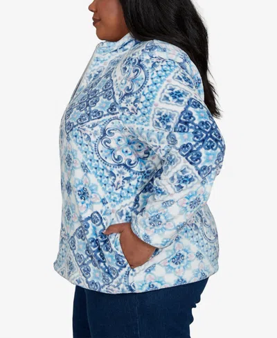 Alfred Dunner Plus Size Classic Soft Medallion Zip-front Jacket In Multi