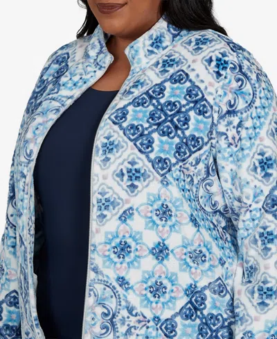 Alfred Dunner Plus Size Classic Soft Medallion Zip-front Jacket In Multi