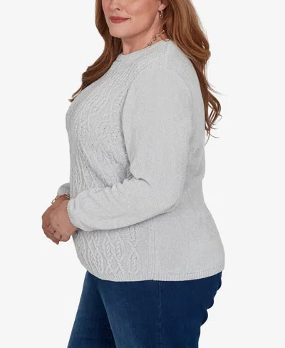 Alfred Dunner Plus Size Classic Cable Pullover Chenille Sweater In Gray