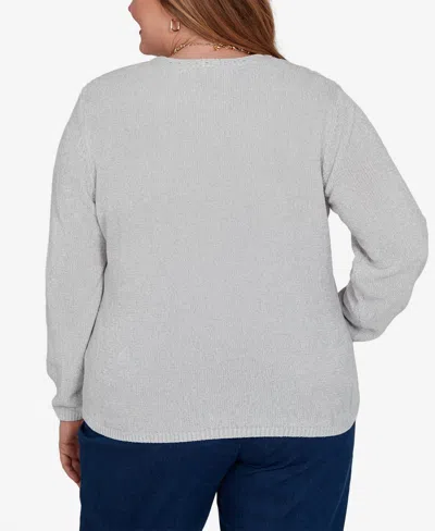Alfred Dunner Plus Size Classic Cable Pullover Chenille Sweater In Gray