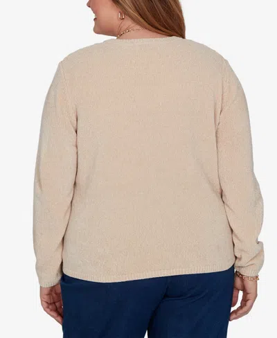Alfred Dunner Plus Size Classic Cable Pullover Chenille Sweater In Neutral