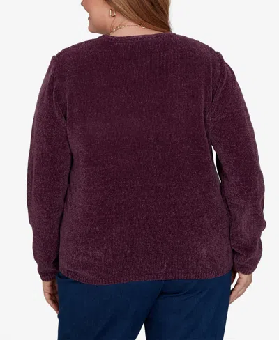 Alfred Dunner Plus Size Classic Cable Pullover Chenille Sweater In Purple