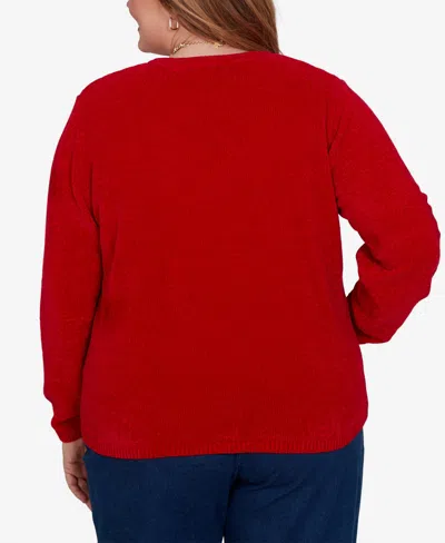 Alfred Dunner Plus Size Classic Cable Pullover Chenille Sweater In Red