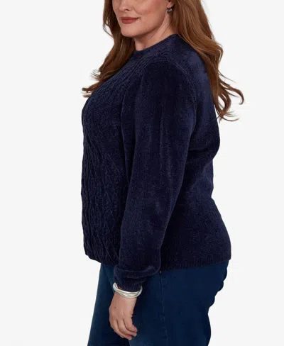 Alfred Dunner Plus Size Classic Cable Pullover Chenille Sweater In Blue