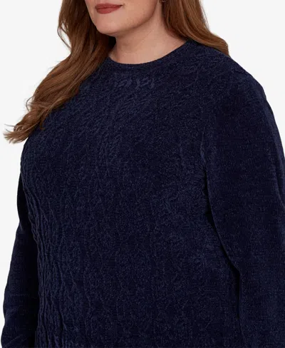 Alfred Dunner Plus Size Classic Cable Pullover Chenille Sweater In Blue