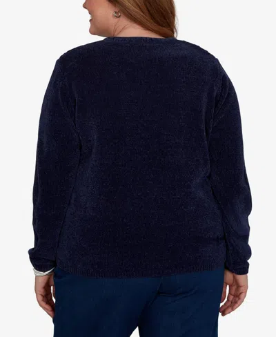 Alfred Dunner Plus Size Classic Cable Pullover Chenille Sweater In Blue