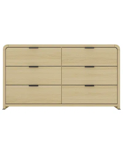 Manhattan Comfort Grace Modern 60 Double Dresser With 6 Drawers In Natural Oak And Black In Brown