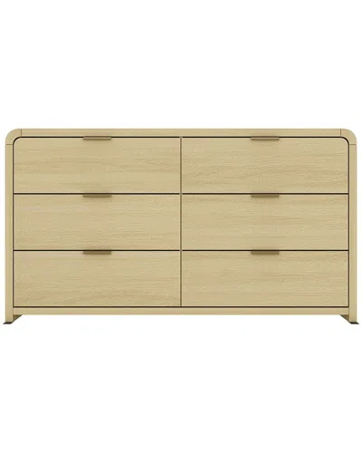 Manhattan Comfort Grace Modern 60 Double Dresser With 6 Drawers In Natural Oak And Black In Brown