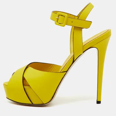 Le Silla Yellow Leather Ankle Strap Platform Sandals In Multi