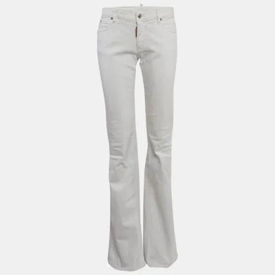 Dsquared2 White Cropped Wide Leg Denim Jeans In White