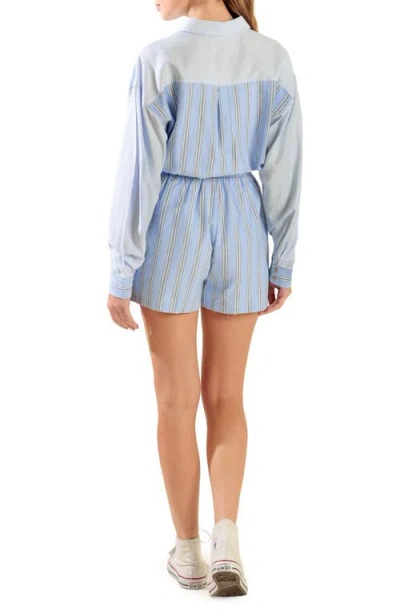 Freemarket Stripe Long Sleeve Romper In Blue Multi