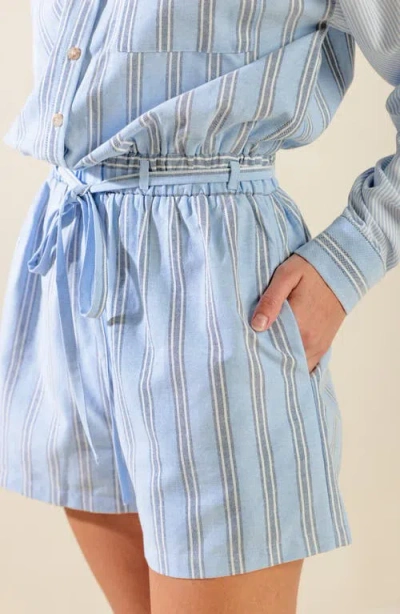 Freemarket Stripe Long Sleeve Romper In Blue Multi