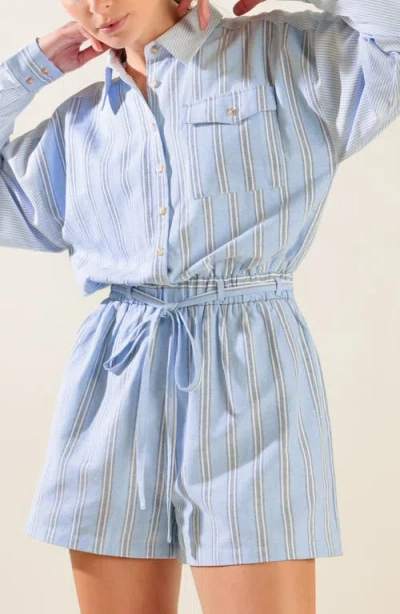 Freemarket Stripe Long Sleeve Romper In Blue Multi