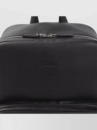 Brioni Embossed Logo Grained Leather Backpack In Pink
