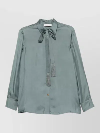 Zimmermann Silk Shirt Long Sleeves Pussy Bow Tassels In Blue