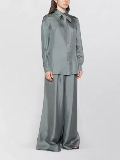 Zimmermann Silk Shirt Long Sleeves Pussy Bow Tassels In Blue