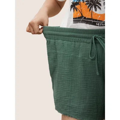 Bloomchic Solid Drawstring Elastic Waist Raw Hem Shorts In Mint