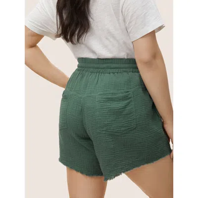 Bloomchic Solid Drawstring Elastic Waist Raw Hem Shorts In Mint
