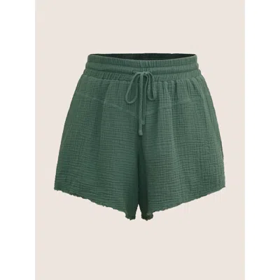 Bloomchic Solid Drawstring Elastic Waist Raw Hem Shorts In Mint