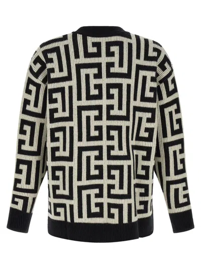 Balmain Monogram V Neck Mid Length Cardigan In Bicolor