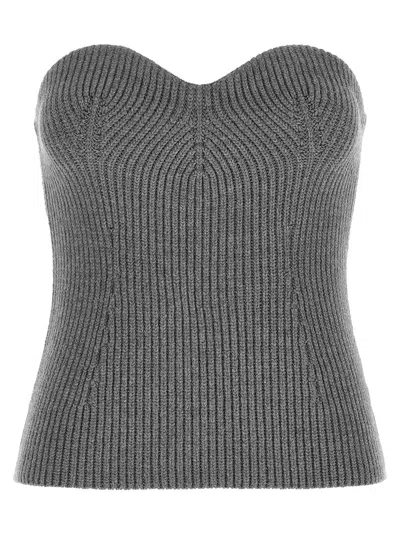 Jil Sander Strapless Ribbed Wool-blend Bustier Top In Gray
