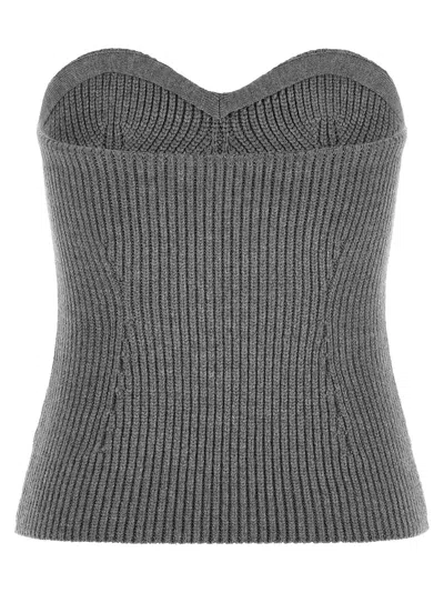Jil Sander Strapless Ribbed Wool-blend Bustier Top In Gray