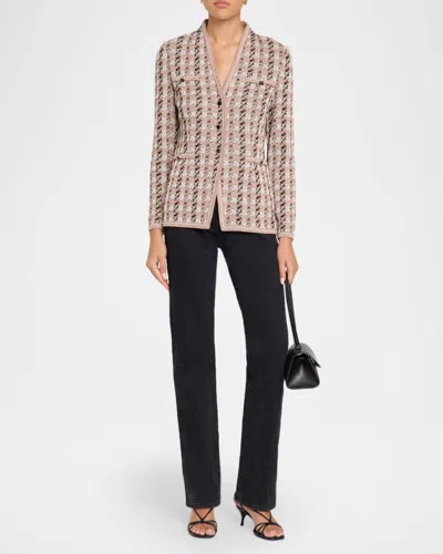 Misook Tailored Houndstooth Tweed Knit Jacket In Charmeuse/