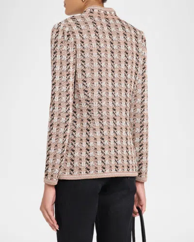 Misook Tailored Houndstooth Tweed Knit Jacket In Charmeuse/